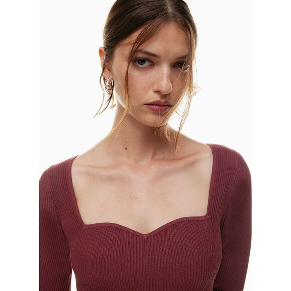 NWOT Aritzia BABATON Sculpt Knit Burgundy Sweetheart Long Sleeve Top, Size S - Picture 15 of 16